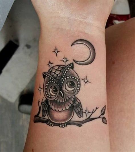 12 Adorable Owl And Moon Tattoo Ideas Petpress Simple Owl Tattoo