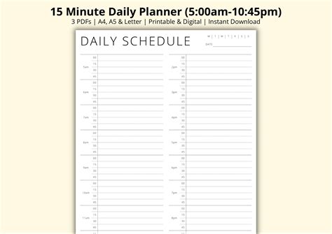 15 Minute Daily Planner Appointment Organiser Daily Overview Time Block Planner Template Day Schedule Productivity Planner A4 A5 Letter Etsy