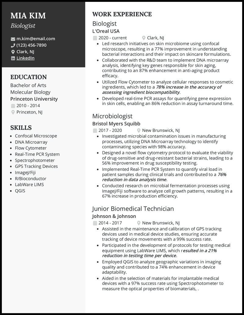 3 Successful Biology Resume Examples And Writing Tips For 2024