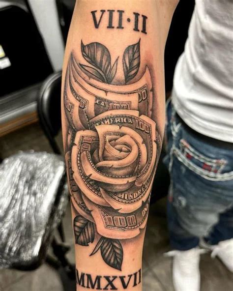 3D Quarter Sleeve Money Rose Male Tattoo Design Money Rose Tattoo