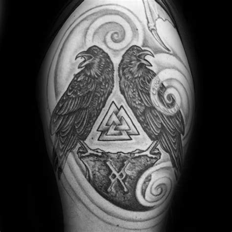 60 Odin S Ravens Tattoo Designs For Men Huginn And Muninn Ideas