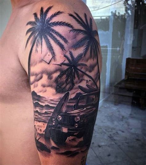 75 Beach Tattoos For Men Serene Sandy Shore Designs