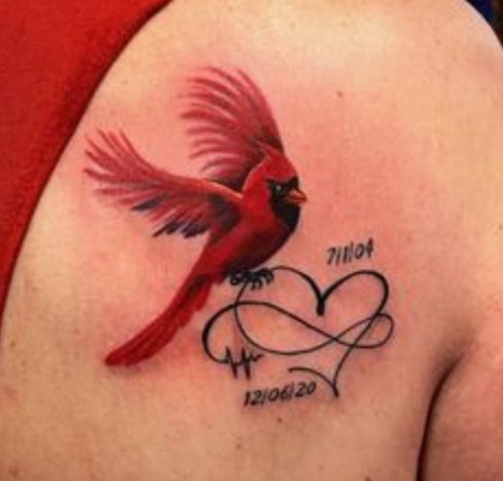 A Cardinal Tattoo In Memory Of My Beloved Brother S It S His Signature A Cardinal Tattoo In Memory Of My Beloved Brother S It S His Signature