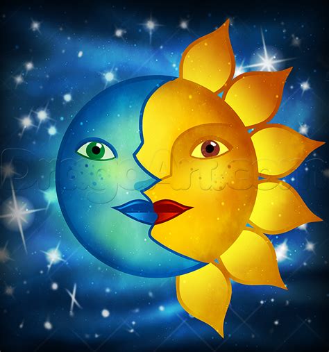 A Drawing Of The Face Of A Sun And Moon A Drawing Of The Face Of A Sun And Moon
