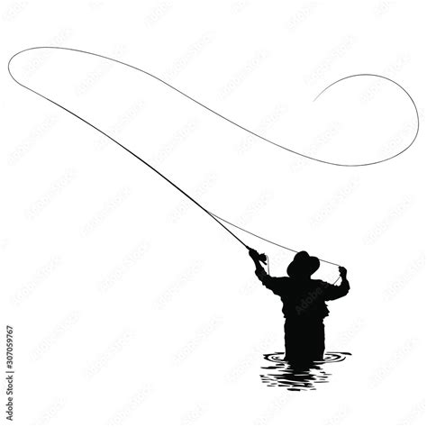 A Vector Silhouette Of A Man Fly Fishing In A River Fish Silhouette