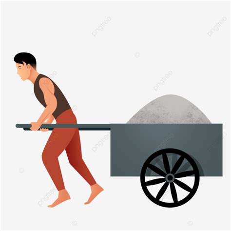 A Young Man Working Hard Pulling A Loaded Cart Youth Hard Work