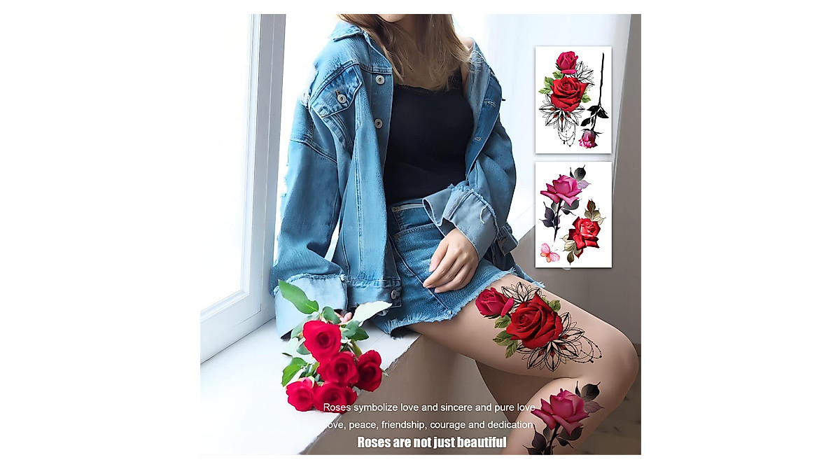 Amazon Com Roarhowl Stunning Rose Flower Temporary Tattoos Large