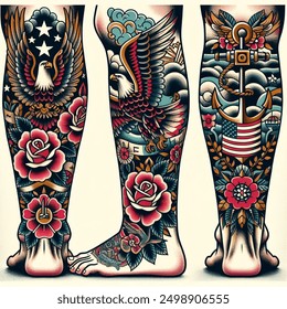 American Traditional Leg Sleeve: Bold Ink Ideas