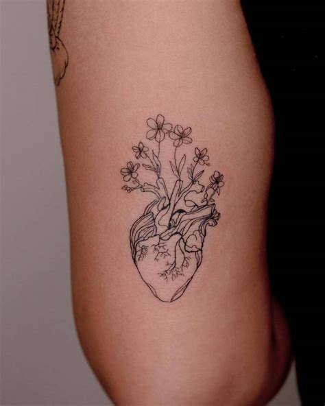 Anatomical Heart With Flowers Tattoo