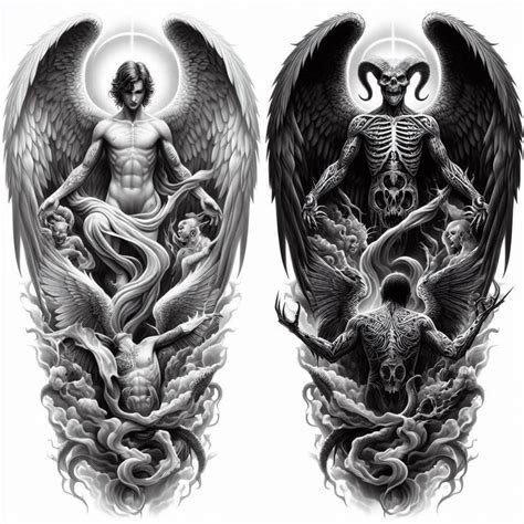 Angel Vs Demon Tattoo Demon Tattoo Archangel Tattoo Tattoo Drawings