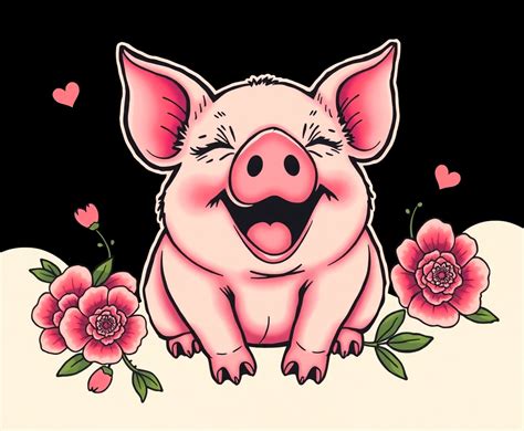 Babypig Laughin Design Tattoo Outline Ideas & Inspiration