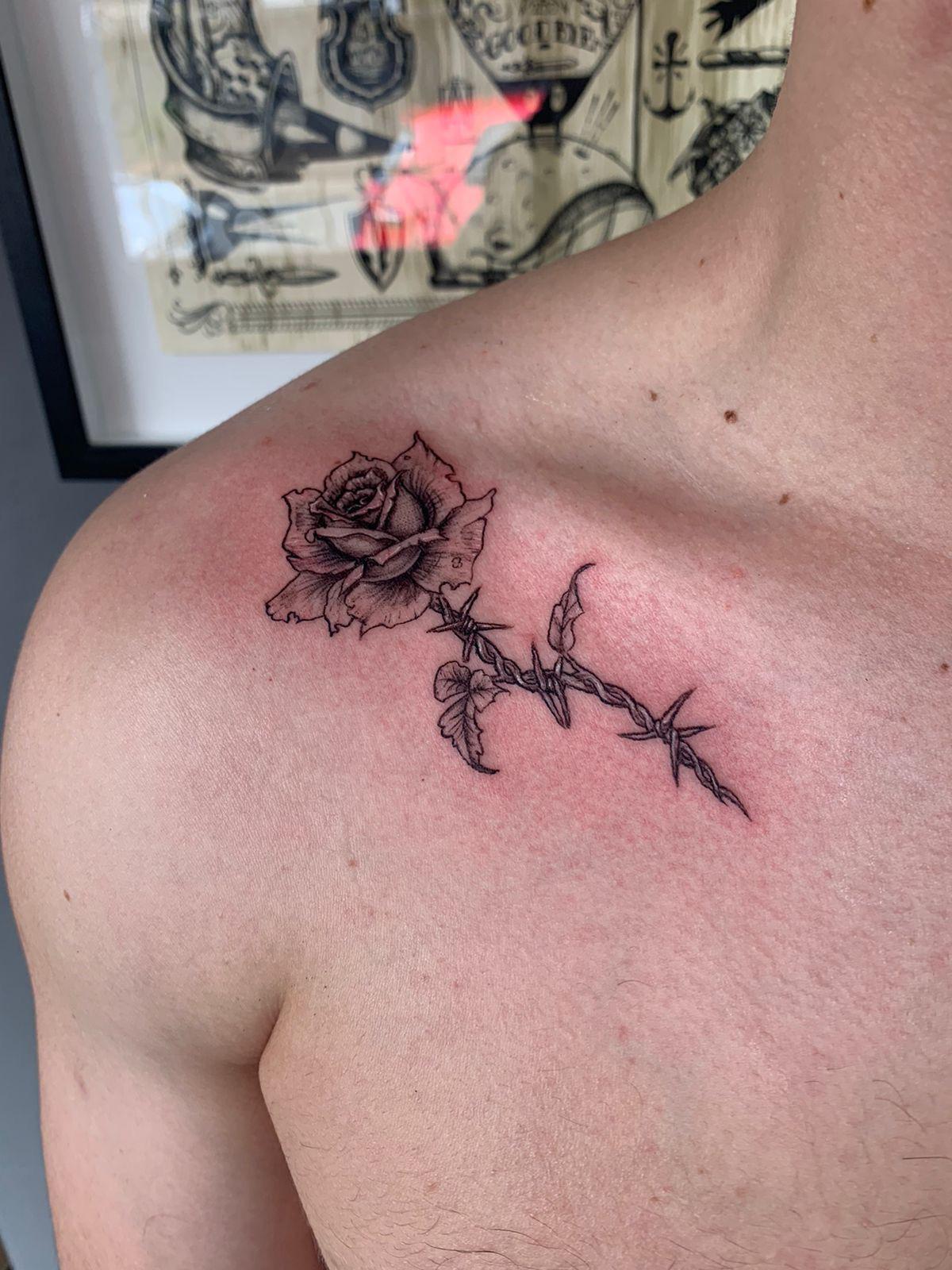 Barbed Wire And Roses Tattoos