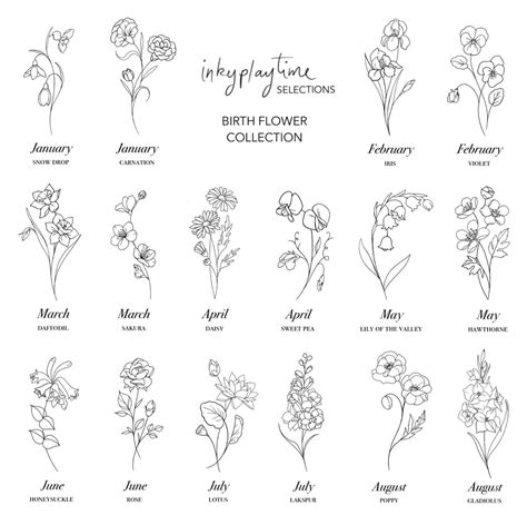 Birth Flower Tattoo Hand Drawn Birth Flower Tattoos 1 Jan