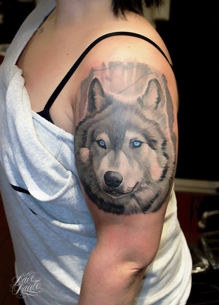 Blue Eyed Wolf Tattoo