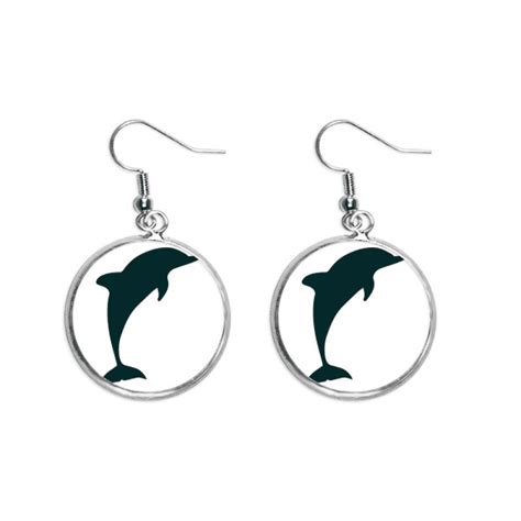 Blue Ocean Dolphin Biology Ear Dangle Silver Drop Ear Jewelry Woman