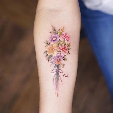 Bouquet Of Birth Flowers Tattoo