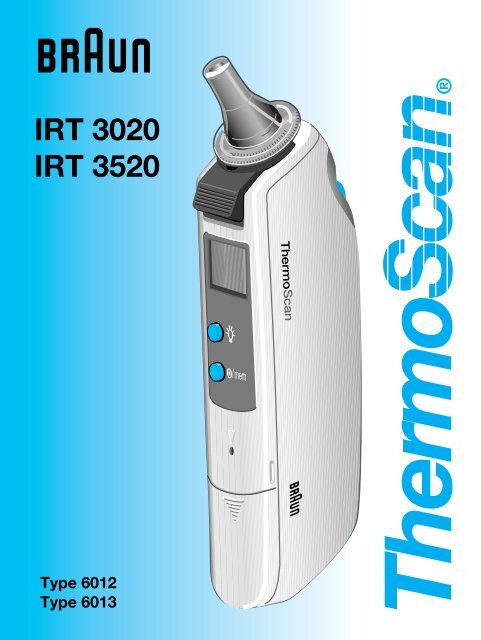 Braun Thermoscan Type 6012 6013 Irt 3020 3520 Thermometer Manual