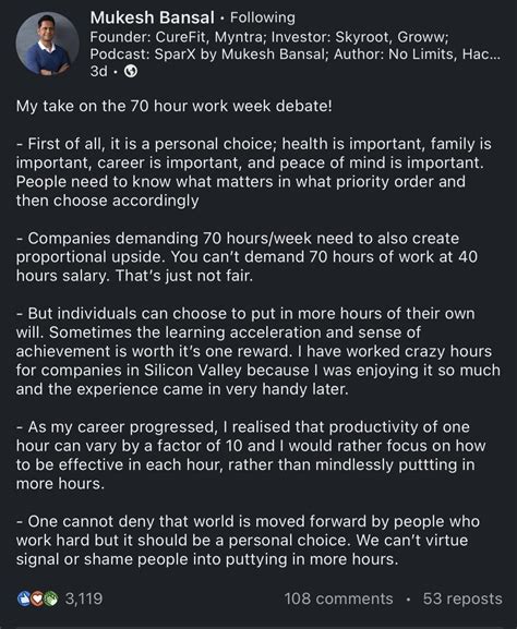 Can T Demand 70 Hour Work At 40 Hour Salary Curefit Founder Mukesh