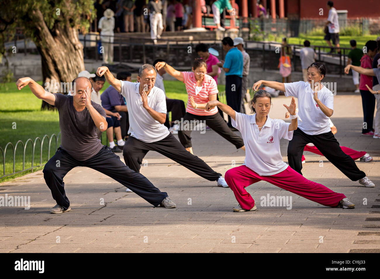 Chinese People Practice Tai Chi Martial Arts Exercise Early Morning At