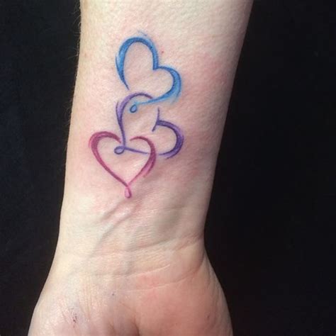 Color Heart Triple Heart Tattoos For Daughters Heart Tattoo Designs