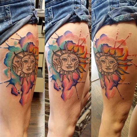Colorful Thigh Tattoos For Women