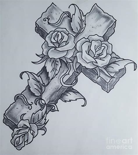 Cross And Roses Painting By Salty Puppy