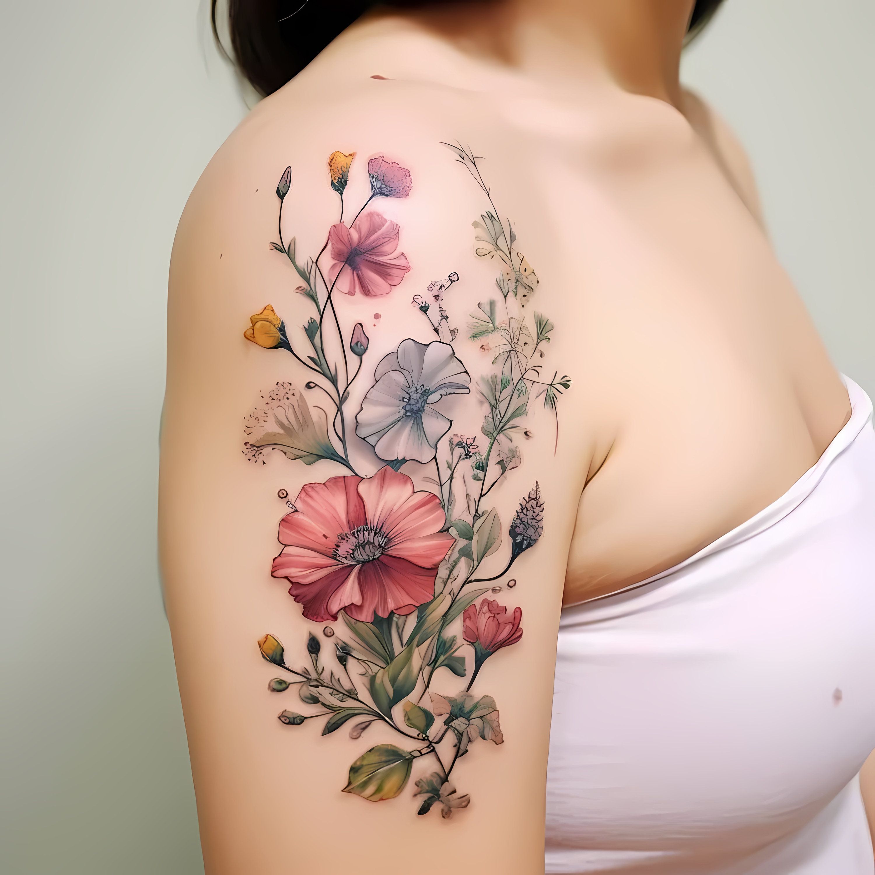 Custom Birthmonth Flower Bouquet Tattoo Designs Personalized Digital