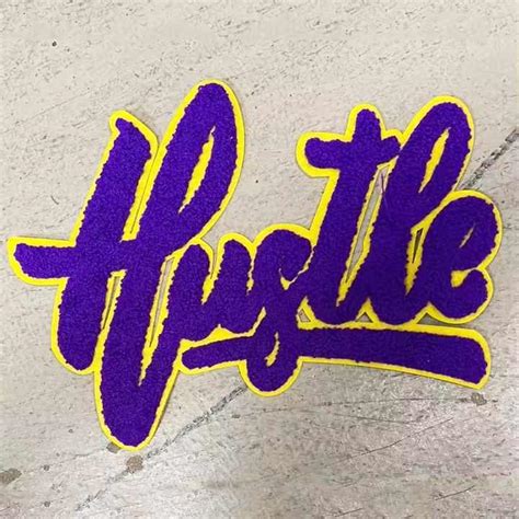 Custom Heat Press Embroidery Laser Cut Patch Hustle Logo Iron On And