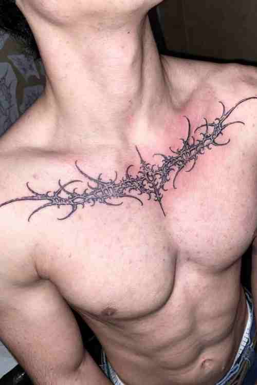Cyber Sigilism Chest Tattoos for Men: Bold Body Art Ideas