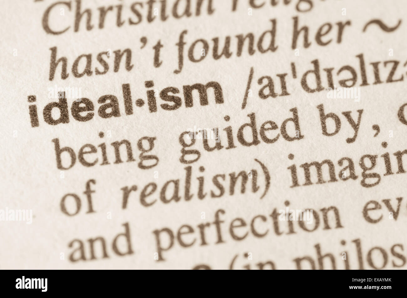 Definition Of Word Idealism In Dictionary Stock Photo Alamy