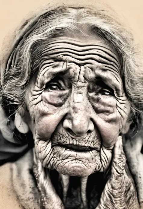 Depict An Image Of An Elderly Woman Of Old Age Whose Face Reveals A Depict An Image Of An Elderly Woman Of Old Age Whose Face Reveals A