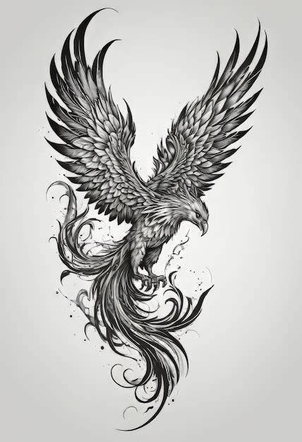 Detailed Black And White Tattoo Featuring A Phoenix On A White Detailed Black And White Tattoo Featuring A Phoenix On A White