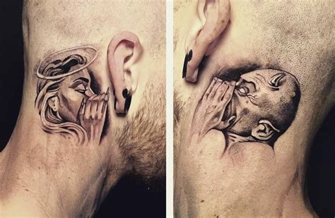 Devil Whispering Tattoo: Dark & Intriguing Ear Design Ideas
