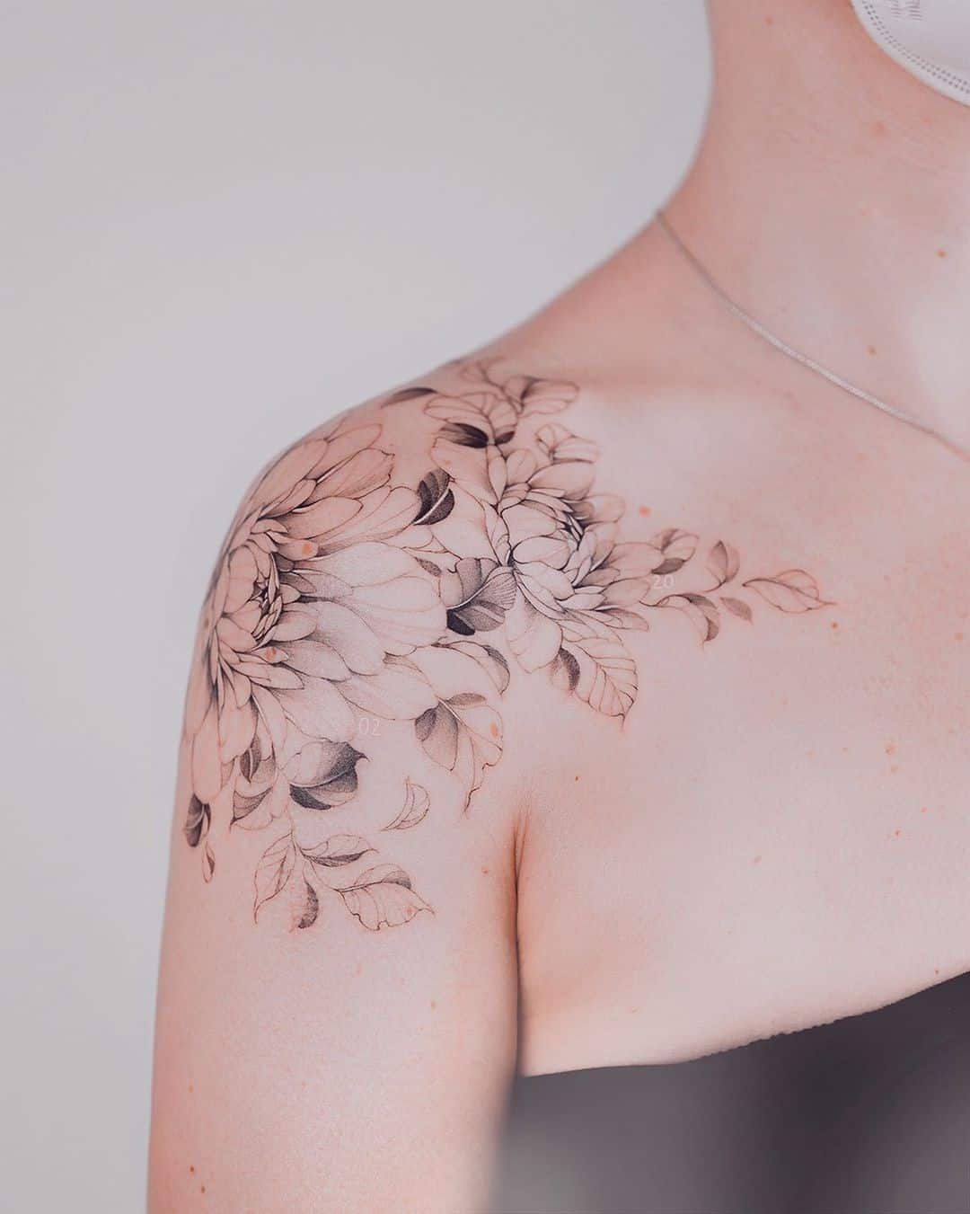 Dimensional Flower Power Flower Shoulder Tattoo Shoulder Tattoos For