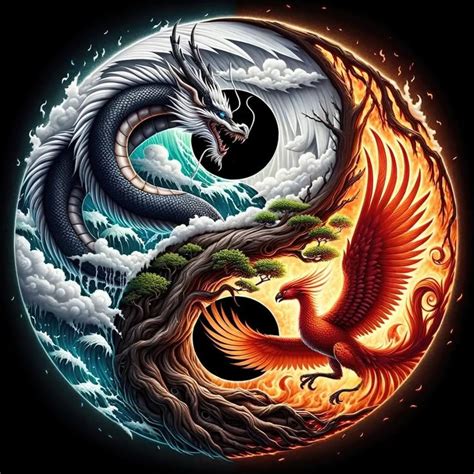Dragon And Phoenix Yin And Yang Fantasy Digital Art Download Yin And