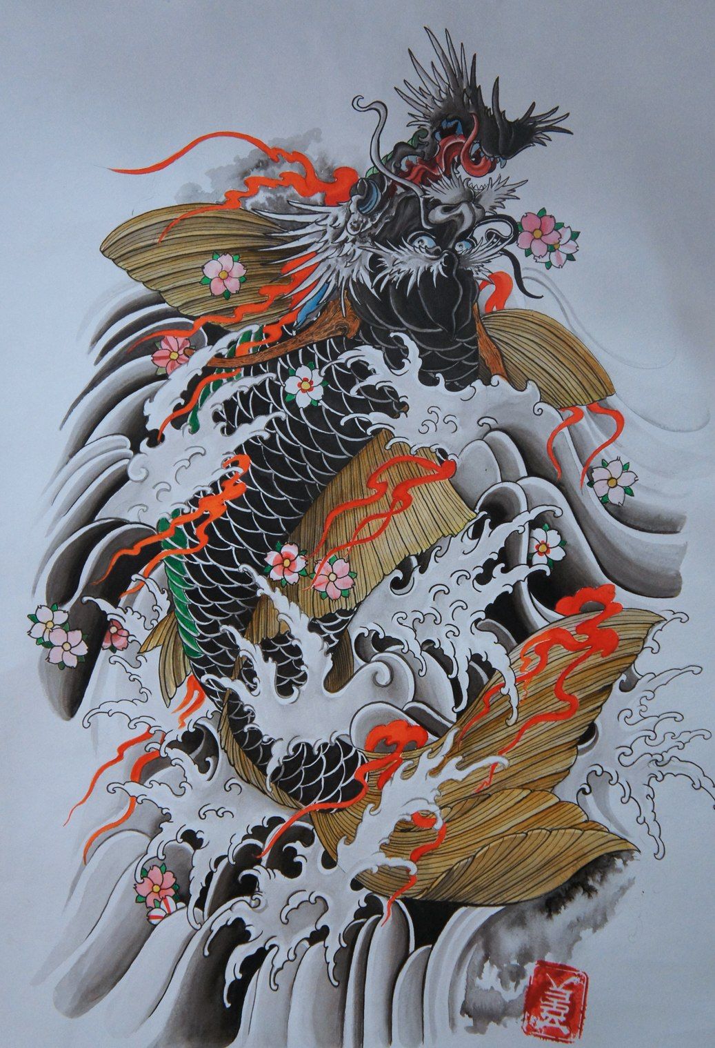 Dragon Koi Tattoo Design Koi Dragon Tattoo Japanese Dragon Tattoos