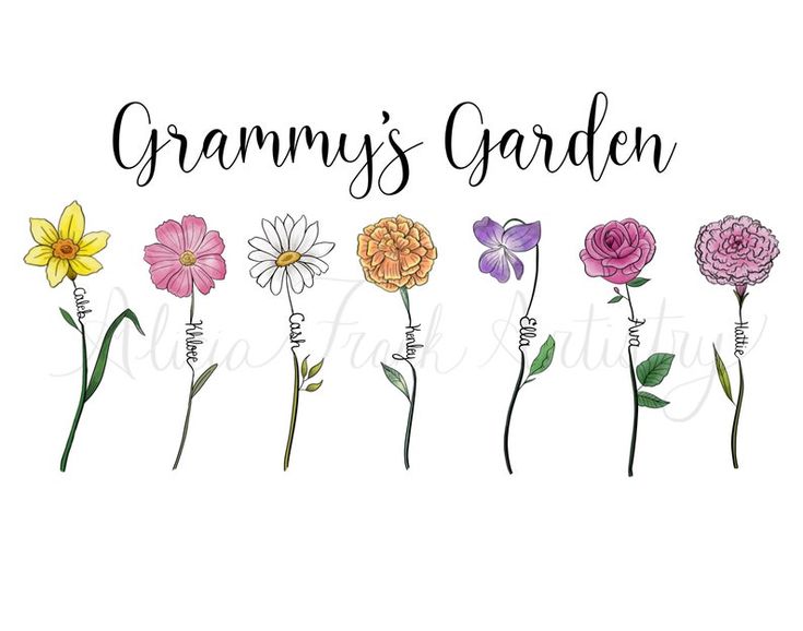 Family Birth Flower Design Names In Stems Personalized Etsy Birth