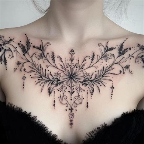 Feminine Ladies Chest Tattoo