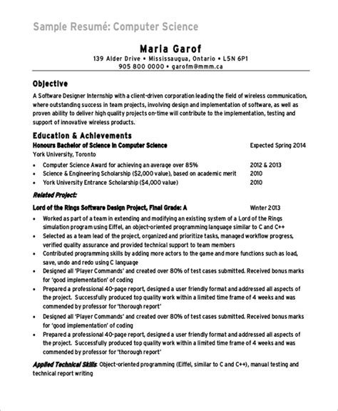 Free 9 Sample Computer Science Resume Templates In Ms Word Pdf Free 9 Sample Computer Science Resume Templates In Ms Word Pdf