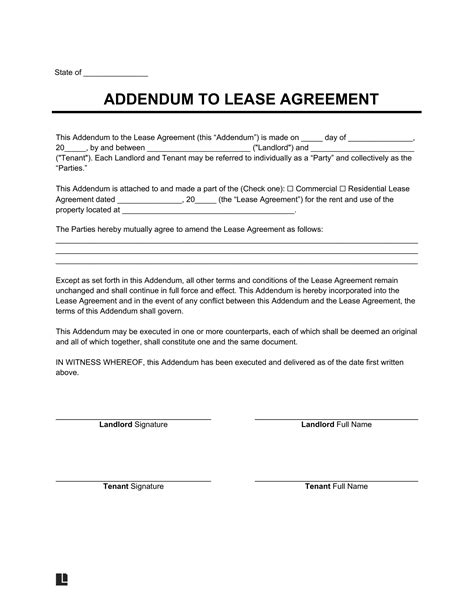 Free Lease Agreement Addendum Template Pdf Word