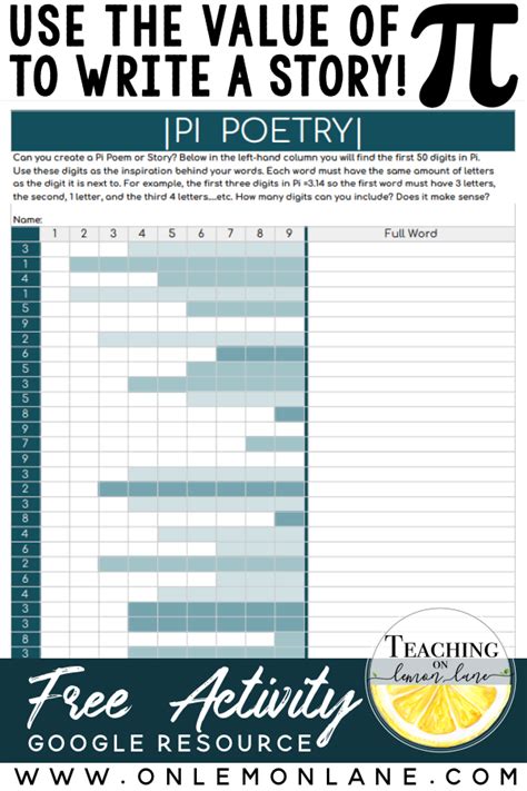 Free Pi Poem Writing Template
