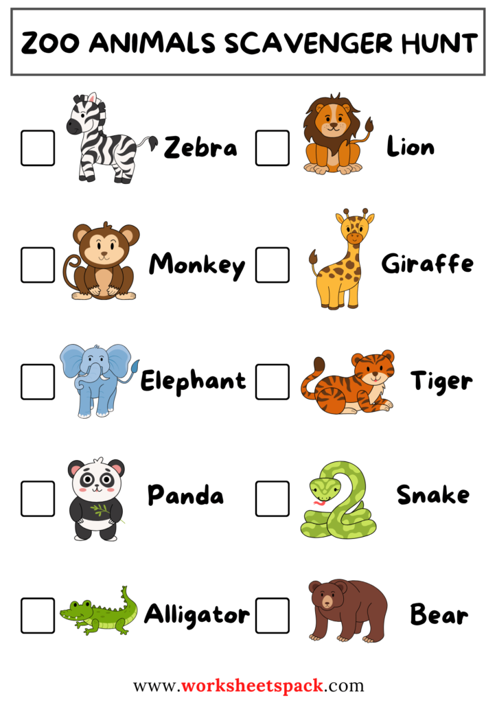 Free Printable Zoo Scavenger Hunt