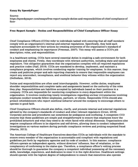Free Report Sample Duties And Responsibilities Of Chief Compliance