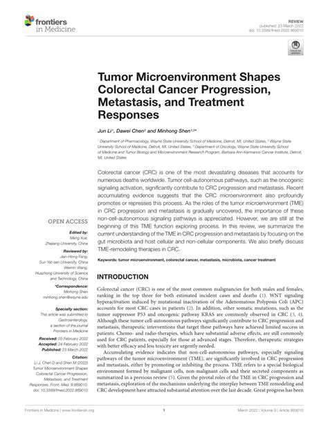 Frontiers Tumor Microenvironment Shapes Colorectal Cancer Progression Frontiers Tumor Microenvironment Shapes Colorectal Cancer Progression