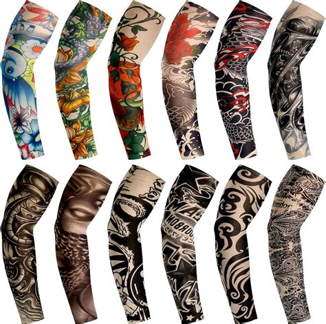 Geyoga 12 Pieces Tattoo Sleeves Set Fake Arm Sleeves Cover Realistic