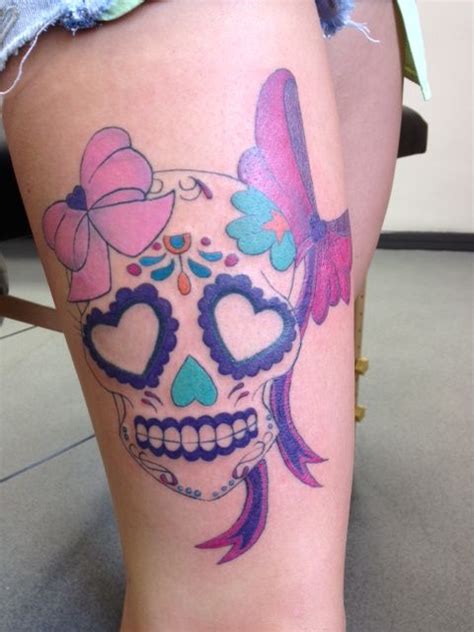 Girly Sugar Skull Tattoo With Bow