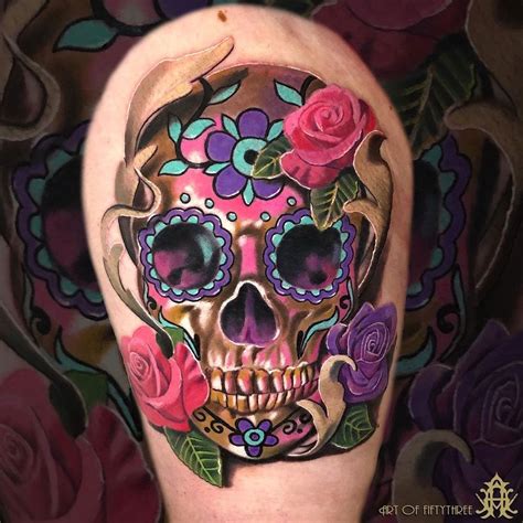 Girly Sugar Skull Tattoo Ideas & Designs