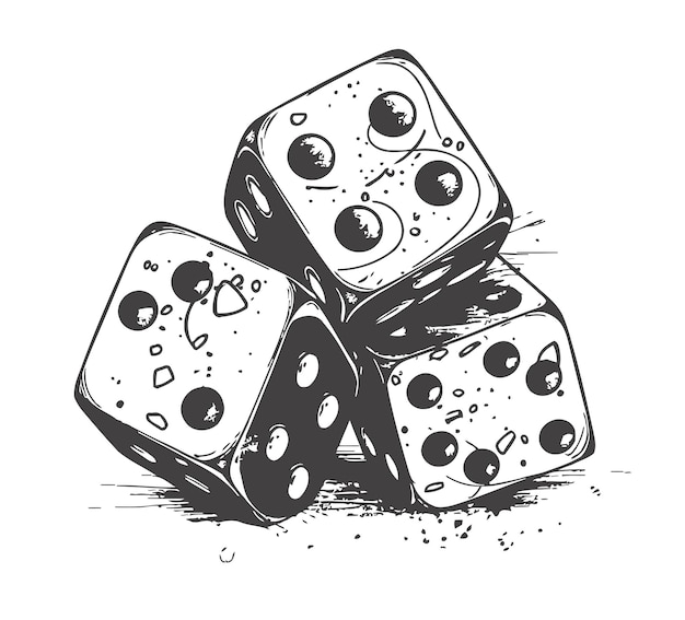 Hand Drawn Vector Drawing Of A Rolling Dice Black And White Sketch
