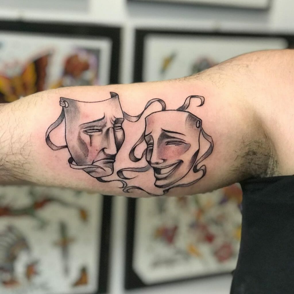 Happy Sad Face Mask Tattoo