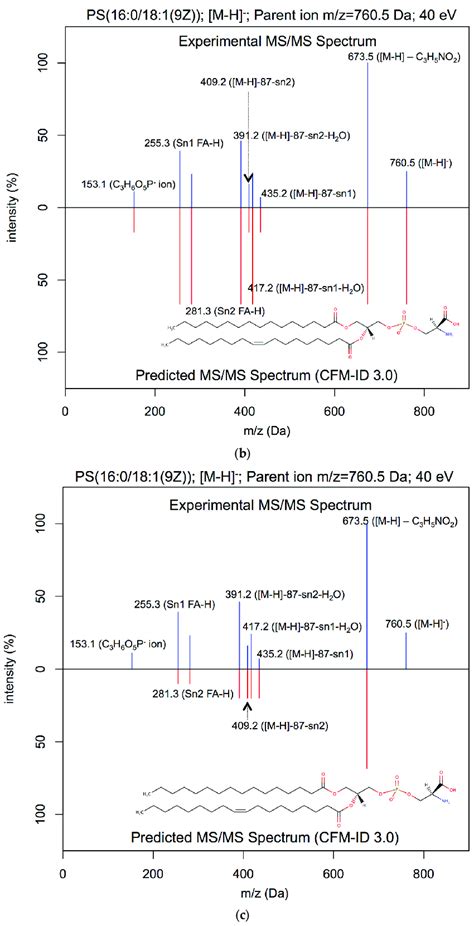 Head To Tail Plot Of Experimental And Predicted Esi Ms Ms Spectra Of Head To Tail Plot Of Experimental And Predicted Esi Ms Ms Spectra Of